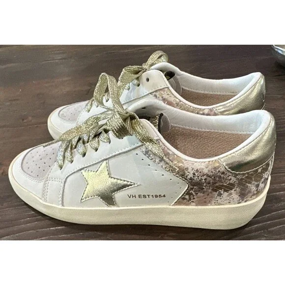 Vintage Havana Metallic Star Sneakers Women's 7 White Gold Snake Preowned - Picture 2 of 10